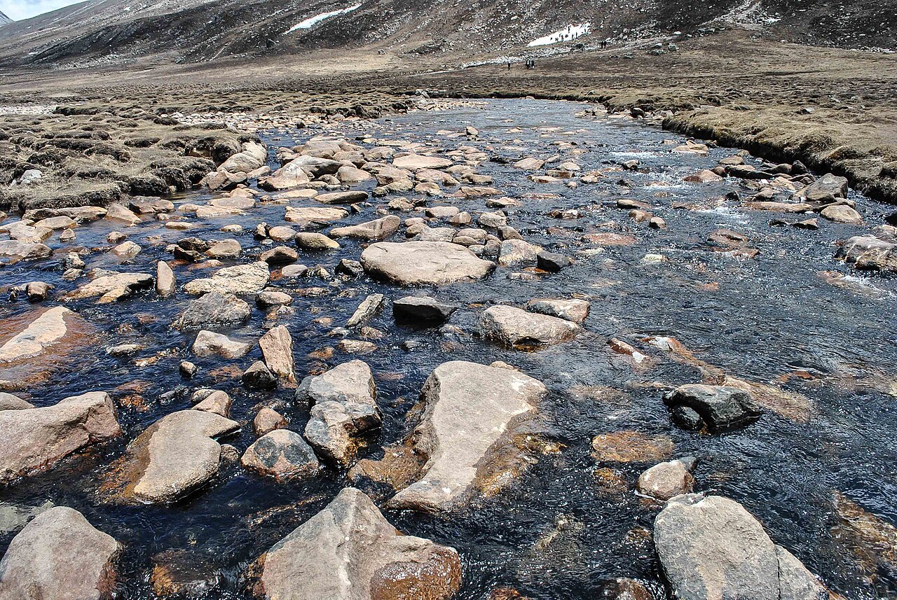 High-altitude Tibetan border cold desert plateau and pristine glacial streams